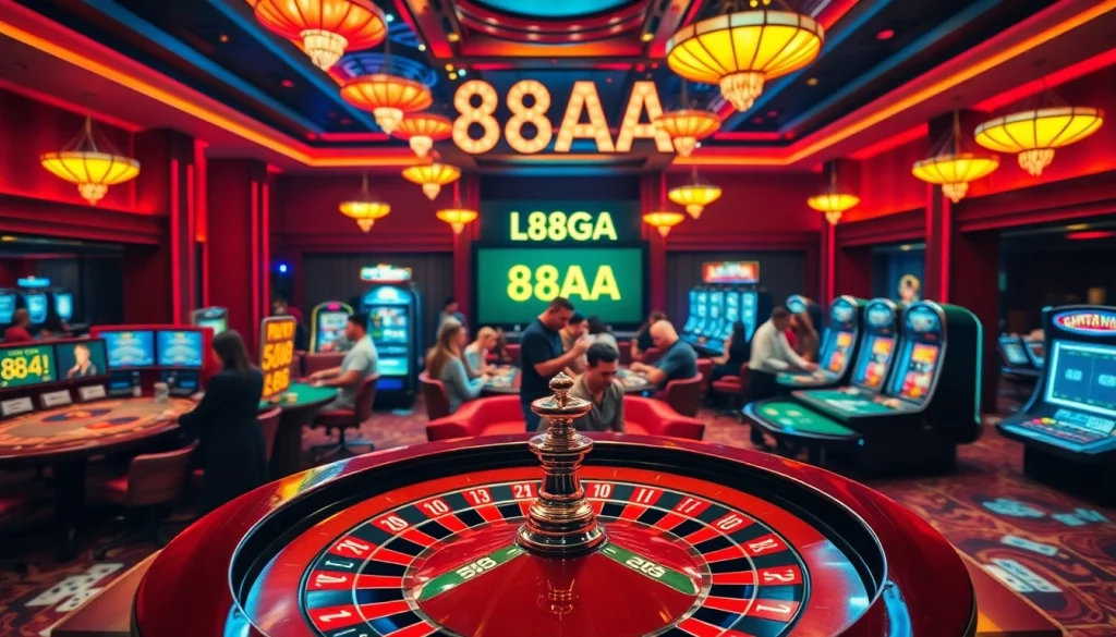 Experience the thrill of winning at 88AA Casino with vibrant roulette and poker tables.