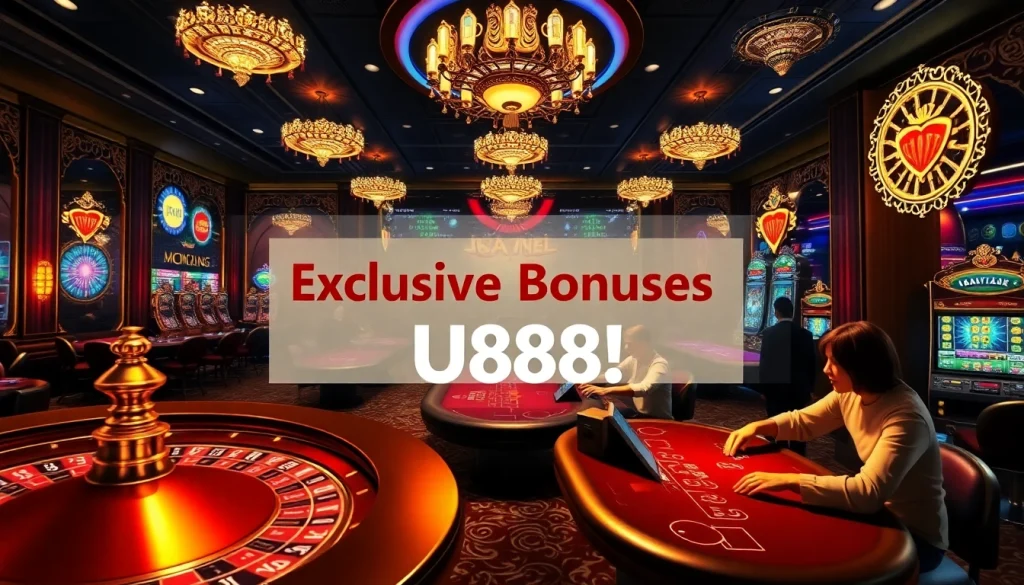 Experience thrilling gameplay at U888 with vibrant slot machines and poker chips.