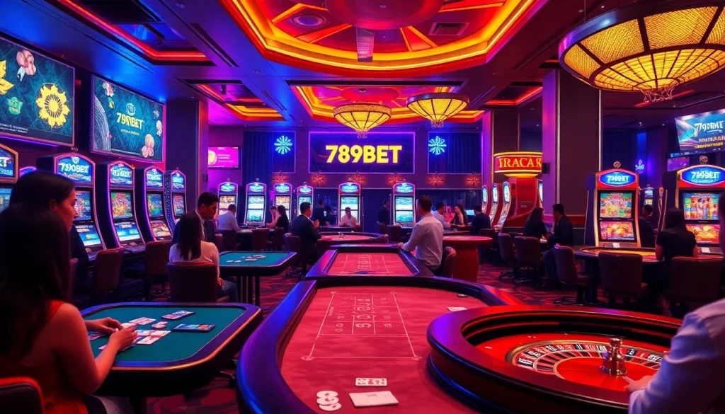 A thrilling poker game in progress at 789BET, showcasing vibrant chips and intense players.