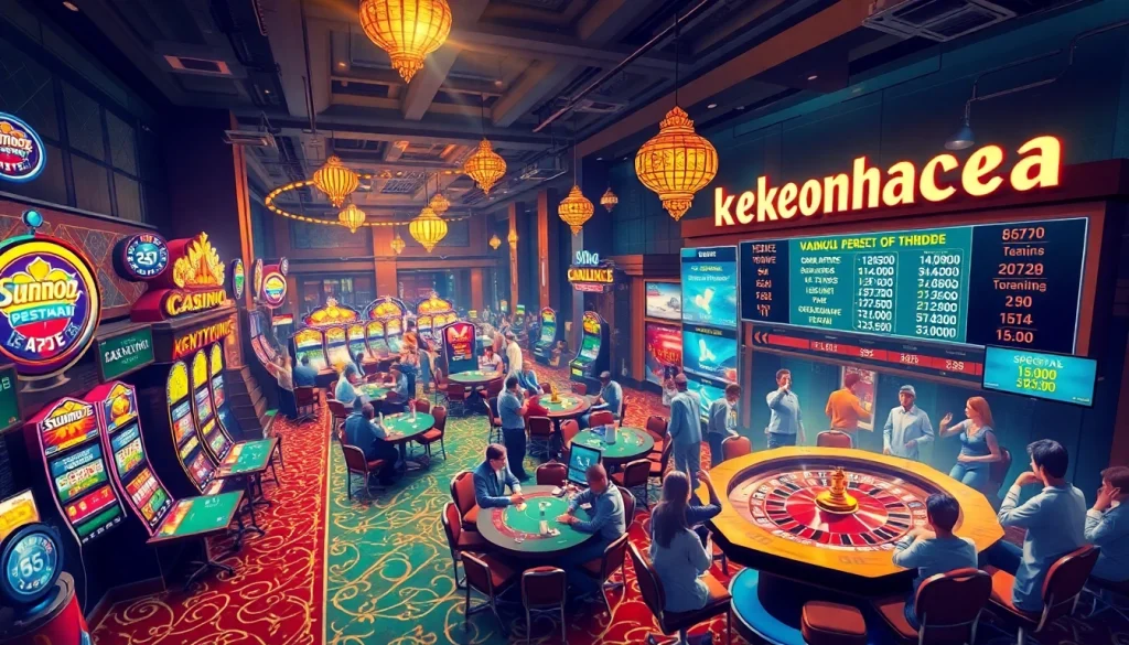 Experience the thrill of gambling with keonhacai-themed casino tables, glimmering slot machines, and live sports betting excitement.
