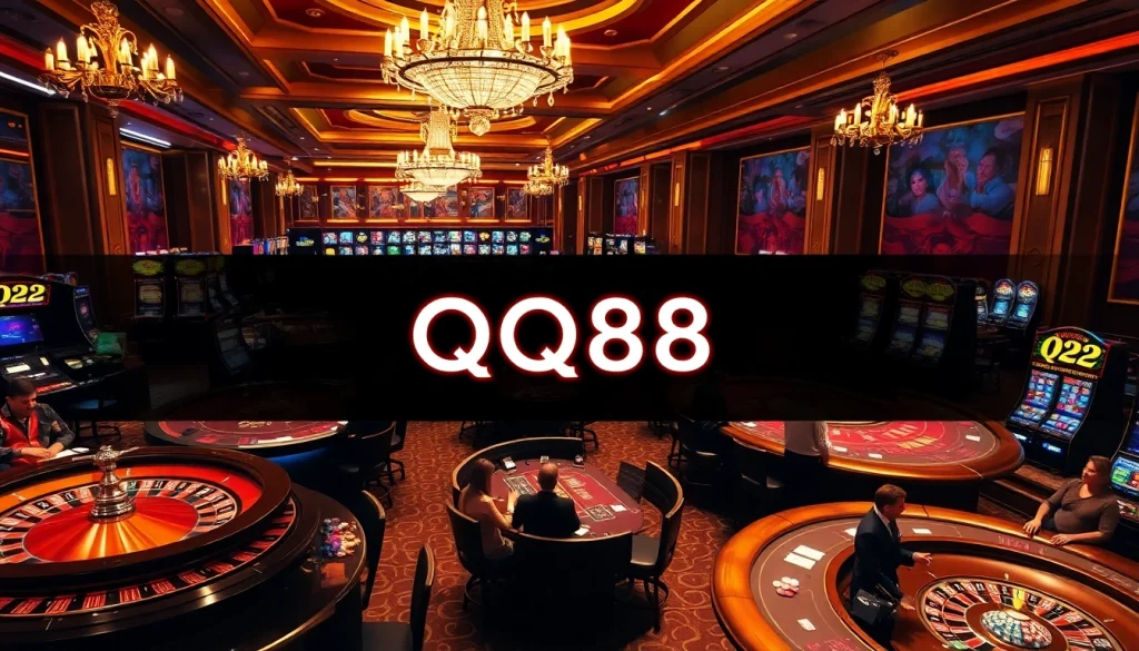 Engage in thrilling casino activities at QQ88 with vibrant gaming tables and exhilarating players.