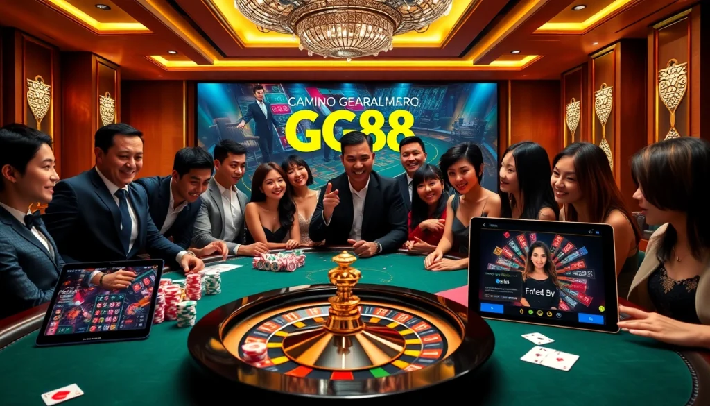 Players enjoying captivating games at GG88 online casino with vibrant atmosphere.