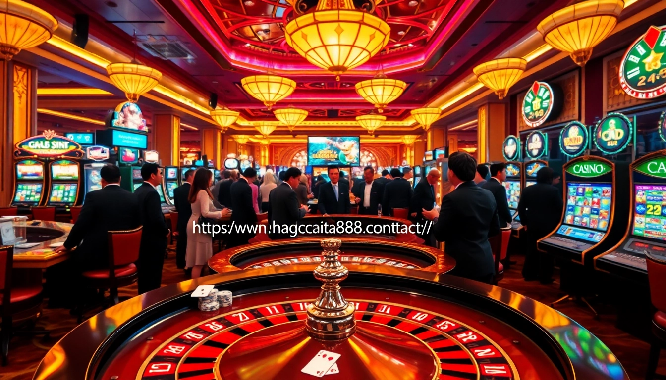 Experience thrilling gameplay at the casino with https://nhacaita88.contact/ showcasing poker chips and spinning roulette wheels.
